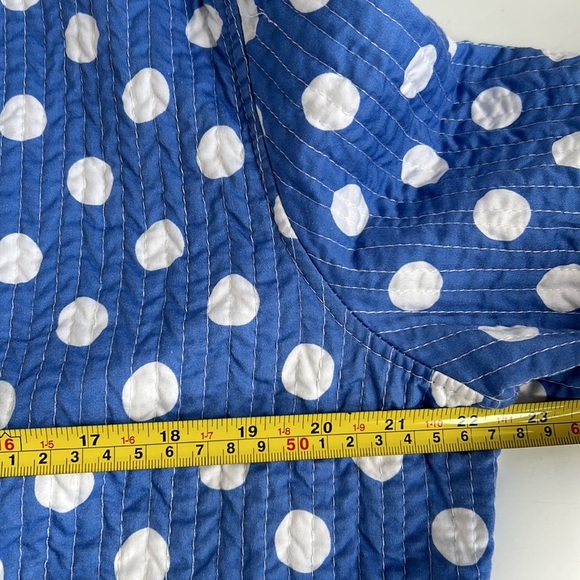 Patty Kim blue with white polka dots quilted roll sleeve open front jacket - Picture 12 of 16